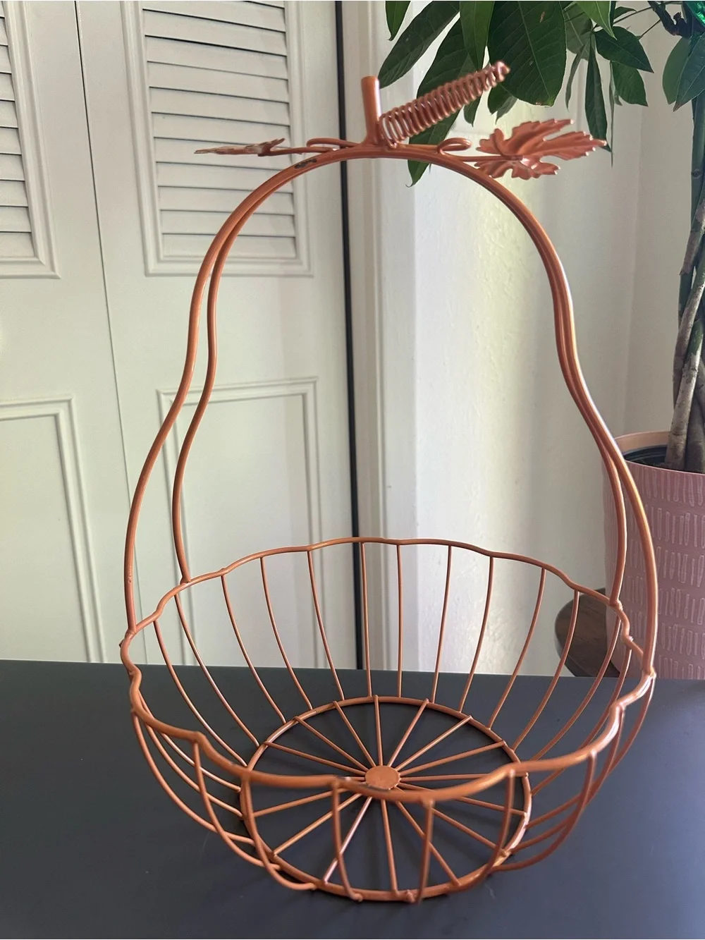 Copper Colored Pear Fruit Basket Metal Wire Rustic Whimsical Cottage